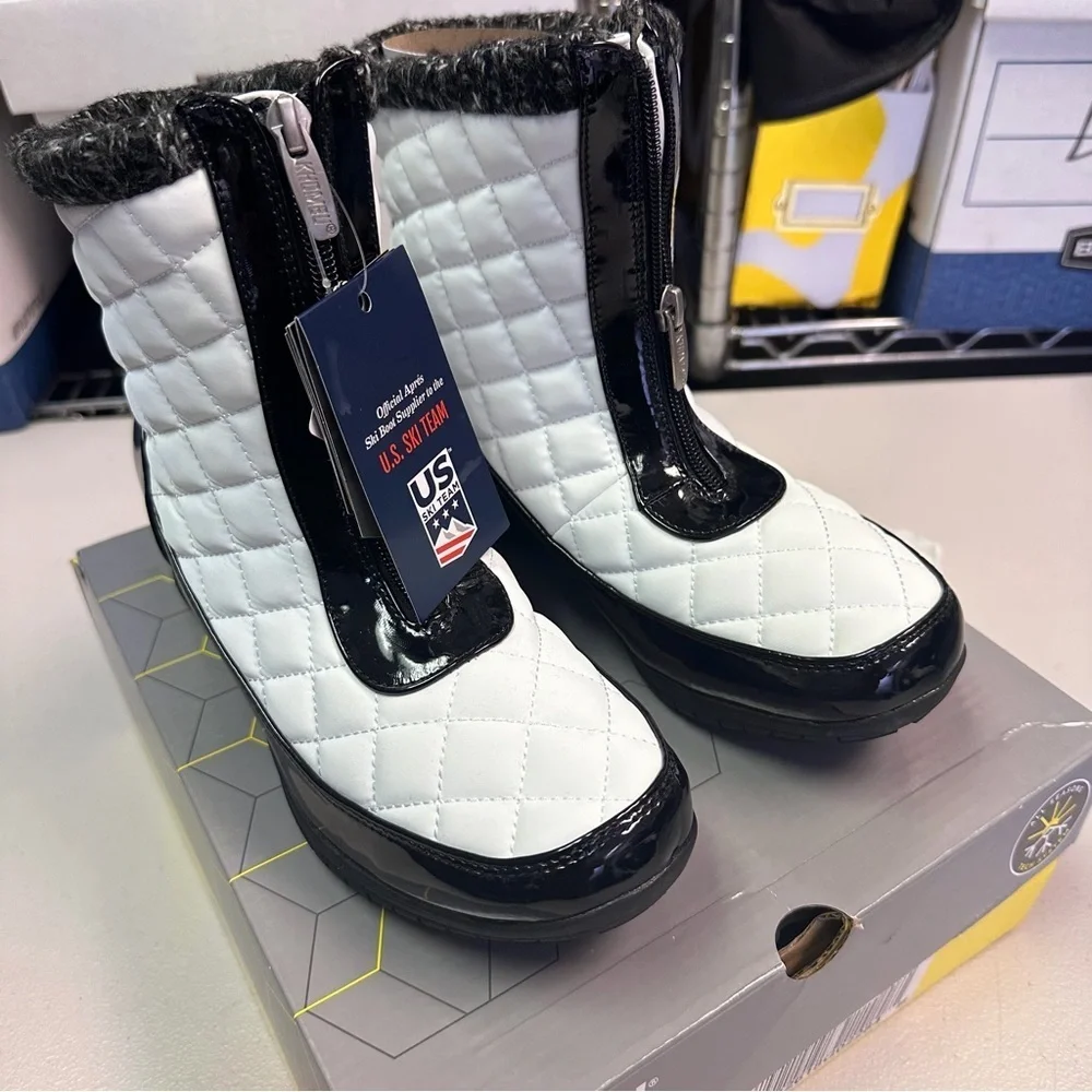 Khombu Megan Snow Boots White/Black Fur Trim Zip Thermolite Size 8
